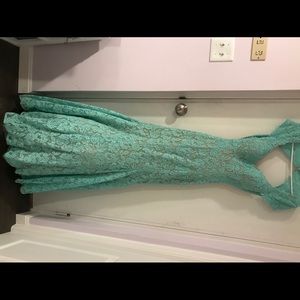Teal lace prom dress